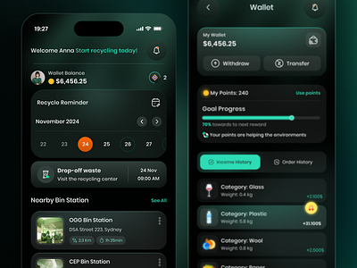 ♻️Recycling App (Dark Version🌙) app clean dark design figma modern recycle ui ux ux figma