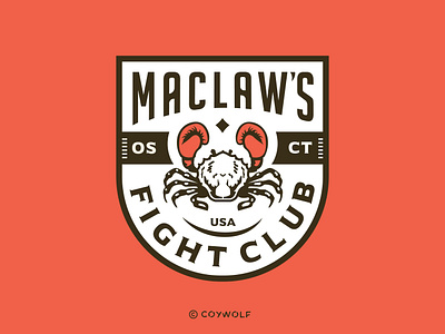 Maclaw's Fight Club - Logo Patch boxing branding brandmark club crab font design graphic design illustration lettering logo logo design logo designer logos patch print retro seafood sports typography vintage
