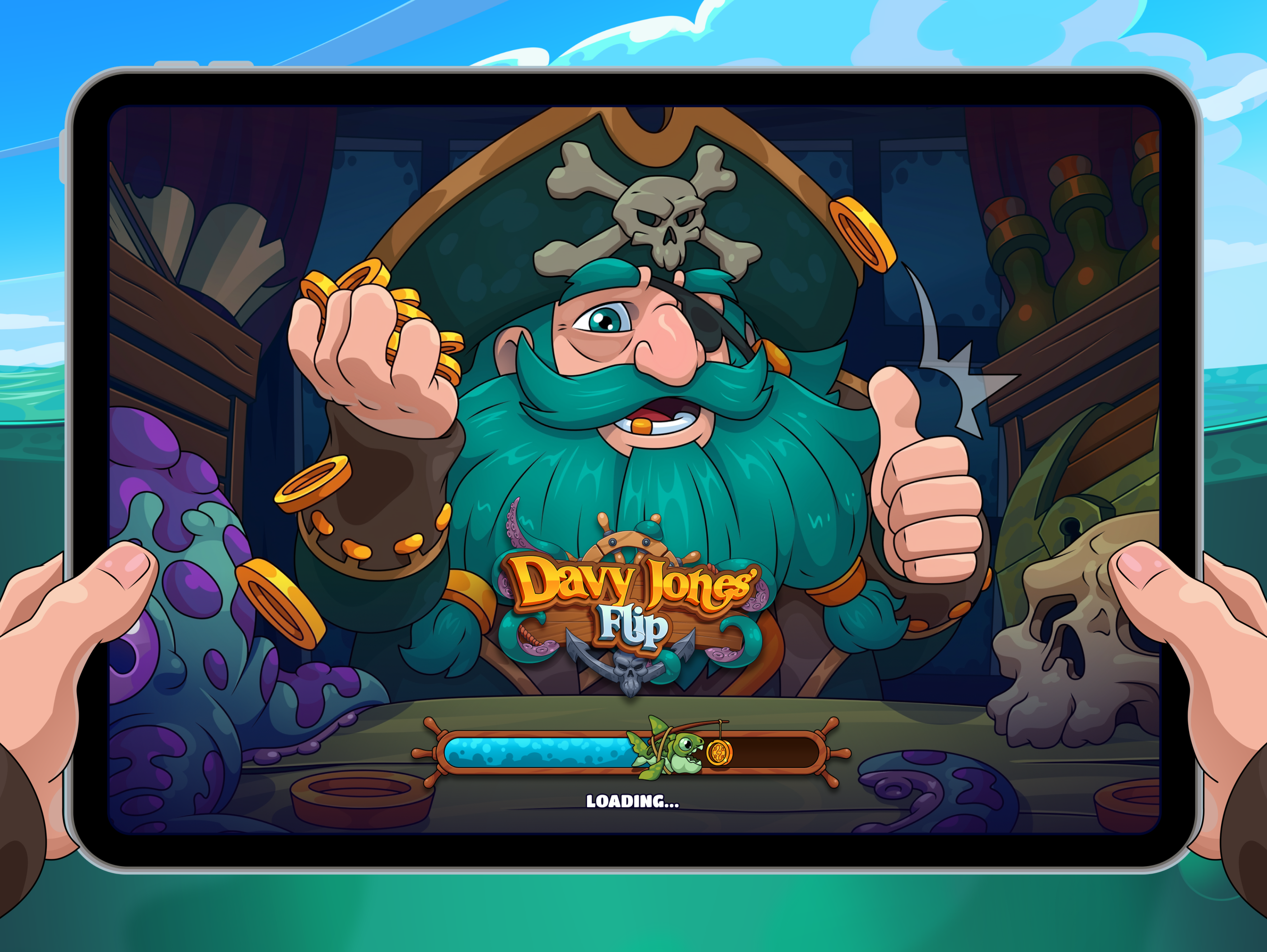 Davy Jones' Flip: Loading screen casino casino game coin flip gambling game illustration game ui ipad ipad game loading loading page loading screen pirate product design slot table games uiux