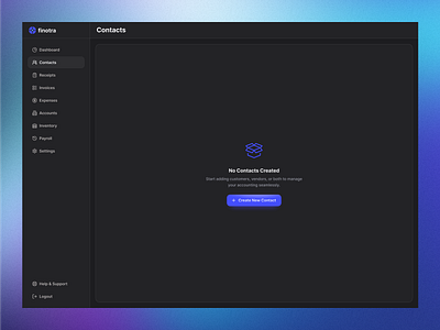 Fintora – Empty State for Contact List app app design application apps best crm design landing page minimal purple saas ui user interface ux web design webapp
