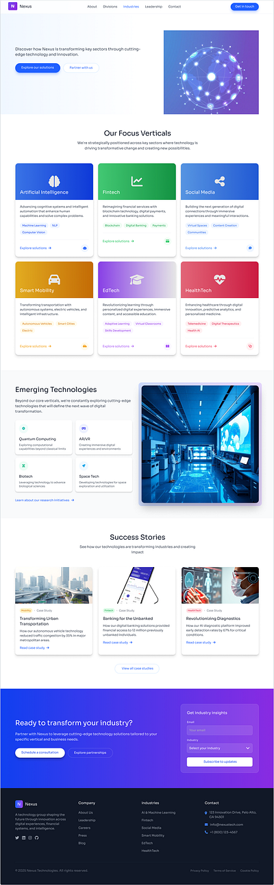Nexus – Futuristic Tech Holding - web design artificialintelligence figma landingpage logo startup techbranding typography ui uxdesign vector weddesign