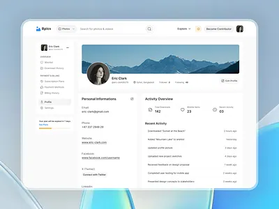 Bpics Profile page. By Quadiz account page address admin profile dashboard details edit page edit profile figma profile page quadiz settings ui uiux user page user profile ux web page website