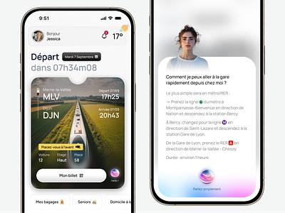 Train App Design Concept ai app assistant button card chat graphic design home mobile skeumorphism train travel ui ux voice