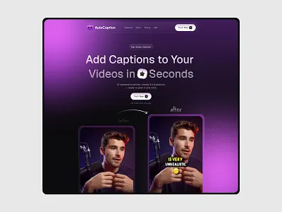 AutoCaption – Hero Section design figma figma design hero hero design hero section hero section design saas section section design site site design ui uiux ux uxui webdesign website website design