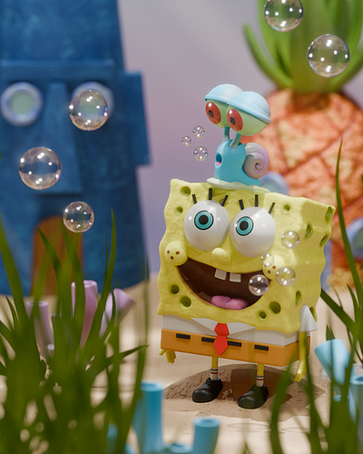 SpongeBob and Gary 3d b3d bikinibottom blender cartoon gary spongebob