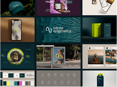 Infinite Epigenetics Brand ID application art direction athletic biomarker brand identity dna genetic health icon iconography logo logomark longevity natural science startup texture website wordmark