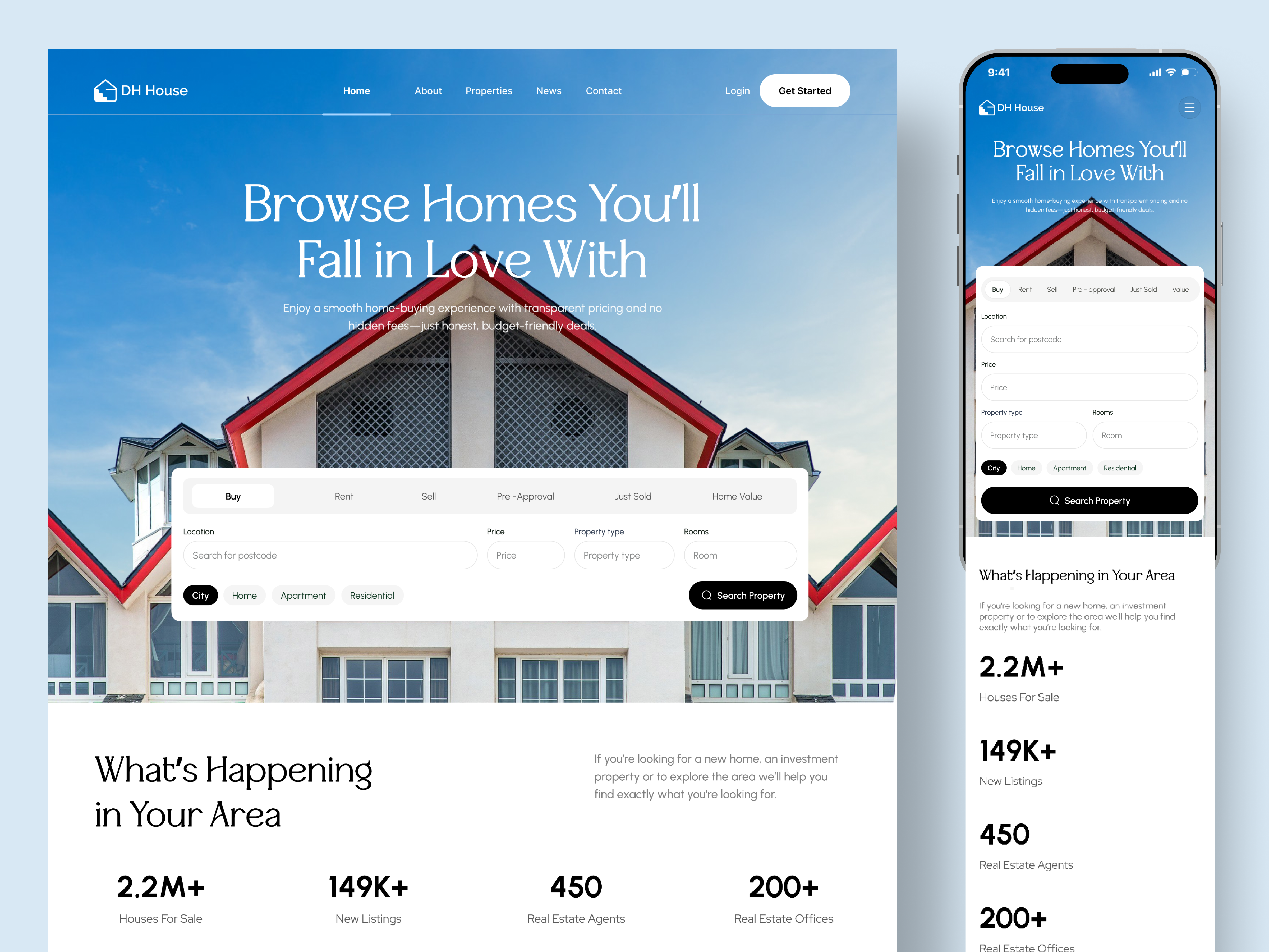 DH House – Responsive Real Estate Landing Page clean design figma landing page design property real estate real estate agency real estate app real estate landing page real estate website realestate responsive design trending ui ui design ui ux design web designer website design