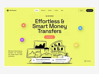 Dre Finance - Digital Money Platform design digital elementor finacial finance framer illustration landing management money page payment platform transfer ui webflow website wordpress