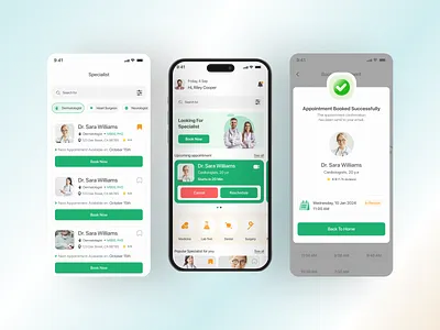 🩺📅 Healthcare Appointment Booking App app design app ui design appointment booking app design booking app design branding calendar app design design doctor booking app health app ui design health care ui design medical app design mobile app design patient app ui ui design uiux ux