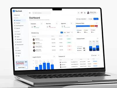 Neutrack - HR Dashboard analytics attendance tracker dashboard employee management hire hr dashboard length of service productivity tools timesheet
