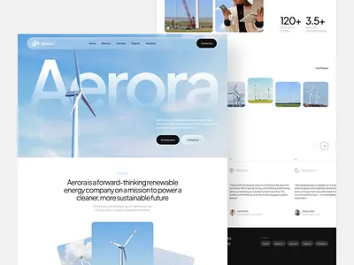 Aerora — Wind Energy Website Concept clean design clean energy energy landing page layout minimal ui ui design uiux ux web design website