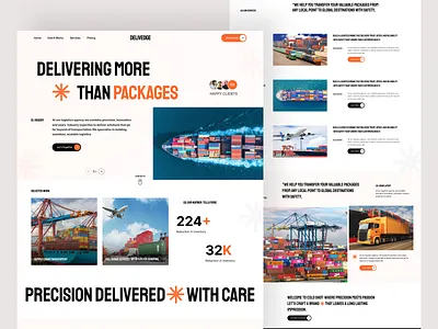 Delivedge – Smart Logistics Landing Page for Global Delivery b2bdesign cleanui creativedirection designforbusiness dribbbleshowcase figmadesign freightforwarding globallogistics interfacedesign landingpagedesign logisticsdesign logisticsux minimalui productui responsivedesign shippingservice supplychaindesign uxuidesign web design webui