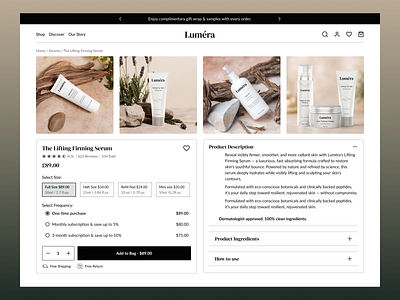 Skin Product Details Page ecommerce productdetailpage productpage skin product skincare skincarebrand ui ux web web design