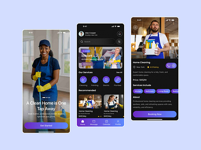 Cleaning app UI design appdesign branding cleaning app design design education web design graphic design illustration landing page design logo ui uiux design vector