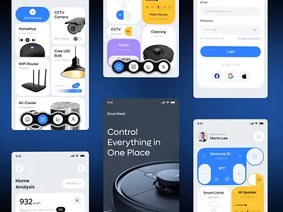 SmartNest - Smart Home App & UI UX Design admin animation figma graphic design home home appliances motion graphics redesign research smart device smart home ui ui design ux case study