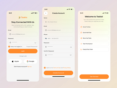 Task Management :Log in Sign Up Mobile App android confirm password create an account forgot password input field login mobile mobile app onboarding project management t sign up signup splash screen task task list task management ui ux welcome screen