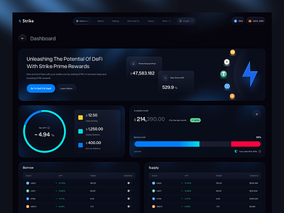 Next-Gen DeFi Dashboard for Strike Protocol crypto dashboard crypto dashboard design crypto staking dashboard crypto web crypto web app defi defi dashboard defi finance dashboard defi landing page defi ui defi ux defi website finance dashboard staking staking platform