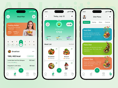 AI Meal Analysis and Nutrition Plan Mobile App ai nutrition calorie counter calorie tracking app clean ui cooking daily plan diet app diet plan app grocery healthy food meal plan mobile app mobile ui nutrition app recipe salad smart eating