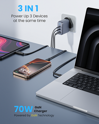 3D render Visualization for a 3 in one Charger 3d 3drender 3dvisualization a amazon branding graphic design listing render