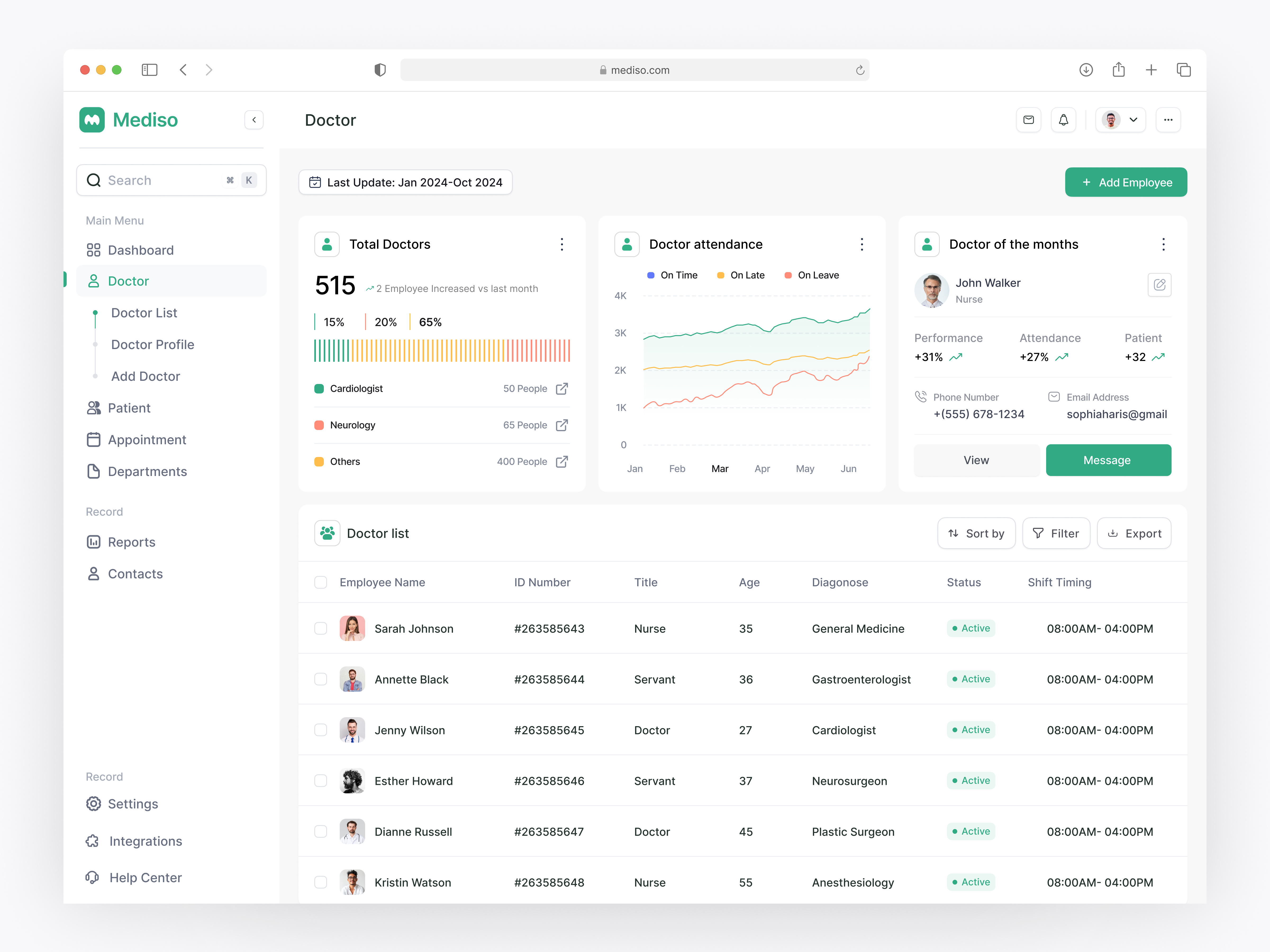 Mediso | Doctor Screen Dashboard app dashboard doctor health health care health tech hospital management patient screen