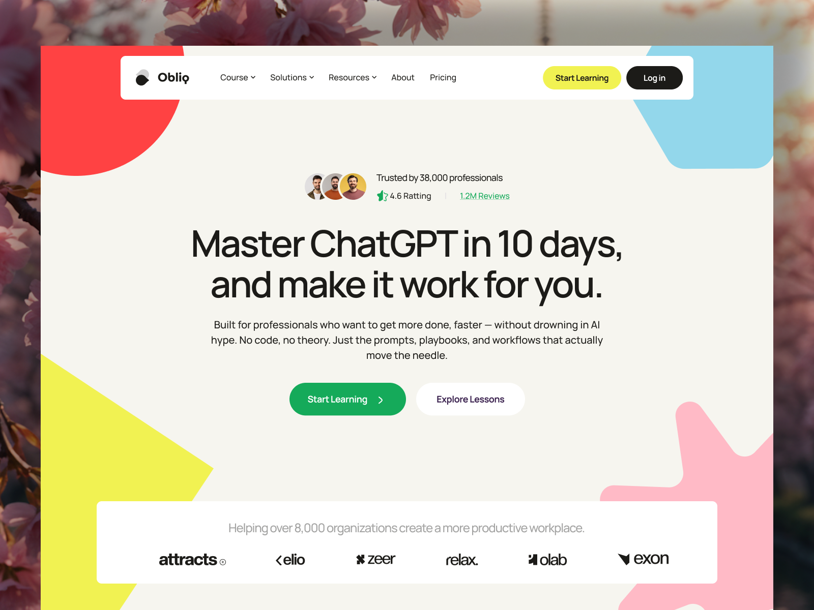 Example of Obliq - Online AI Course Landing Page