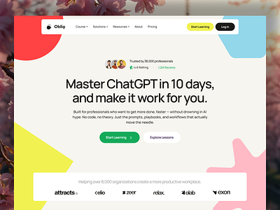 Obliq - Online AI Course Landing Page ai course arini studio course deshboard design e learning framer template website illustration landing page design lms website marketing course online course studio website ui webflow website design
