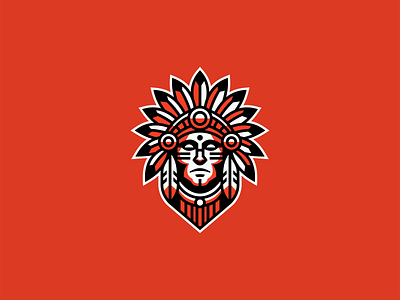 Bold Tribal Chief Logo bold branding chief culture design face feathers identity illustration logo man mark modern sports symbol symmetry traditional tribal vector warrior