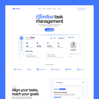 Tasklyze dashboard home page landing page management saas software as a service task task management tasks ui design ux design web design website website design
