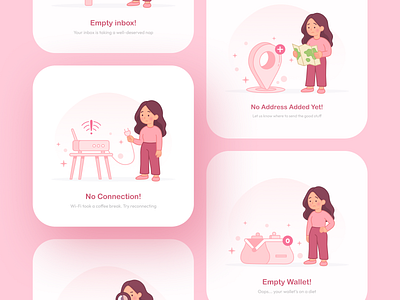 Empty states with Lili🌸 branding creative cute empty empty state figma figma file free icon icon pack illustration illustration pack pink state ui uiux user interface ux vector