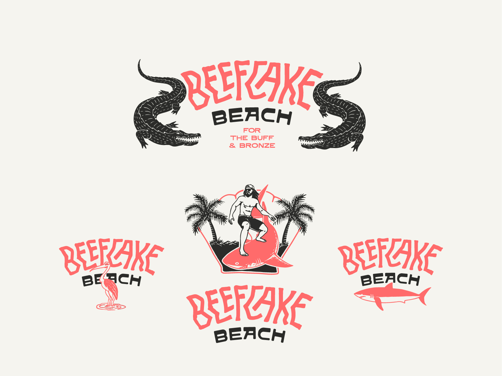 Beefcake Beach: Apparel Illustration Vol. II apparel badge design badge logo beach bodybuilder branding crocodile florida graphic design gym hat logotype merchandise monogram monoline retro retro branding surfing tshirt vintage illustration