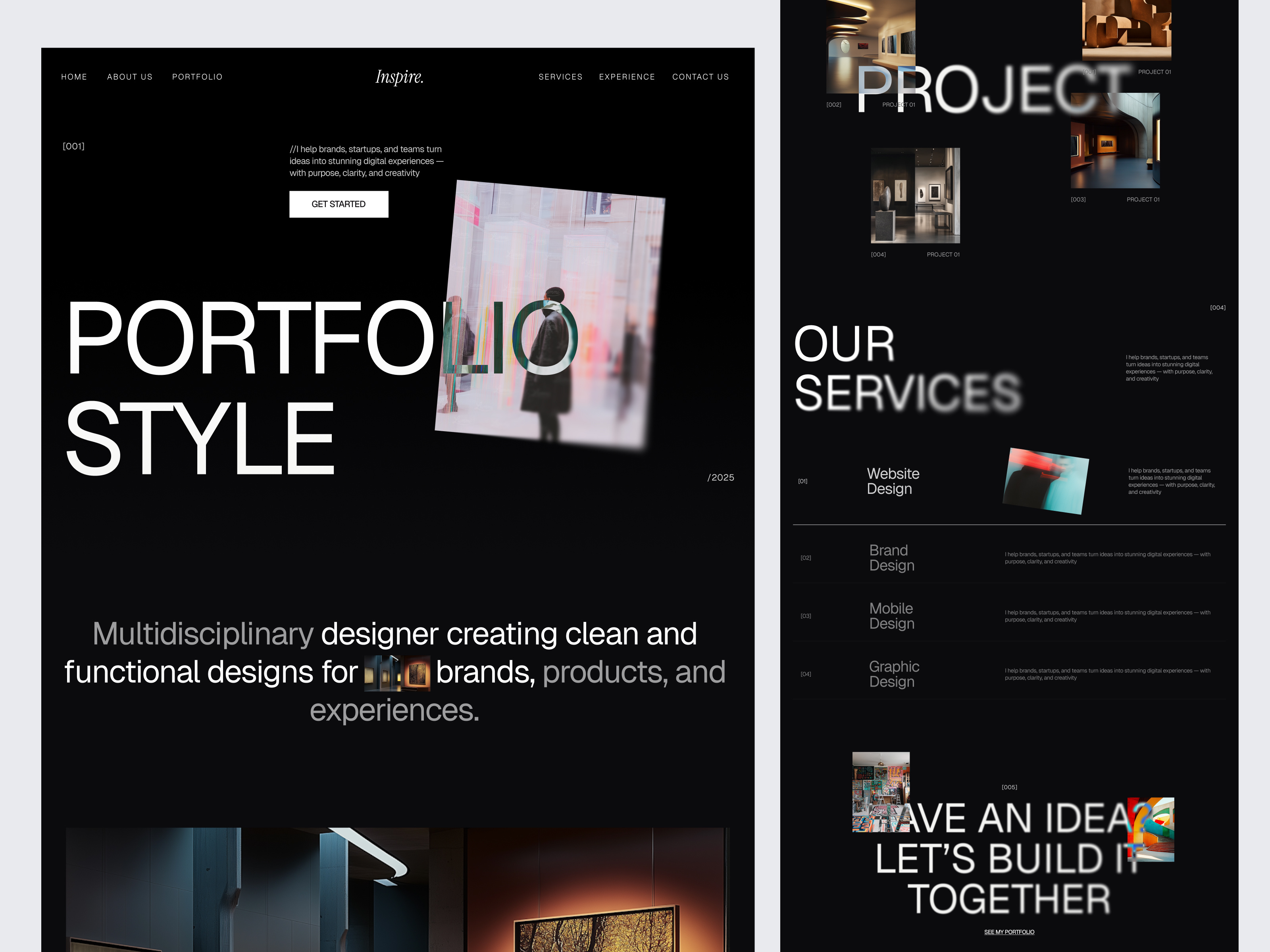 Inspire - Personal Portfolio Website agency barklahlabs bold bold style darkmode design dribbble framer landingpage modern personal portfolio portfolio web ui ux web web design webflow website website design