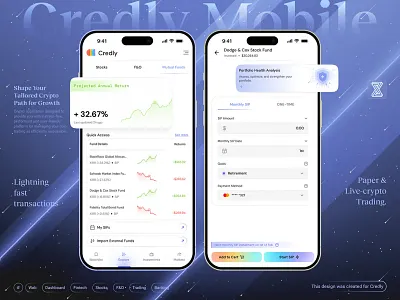🤑Credly - Investments/MFs - Fintech Mobile App application banking mobile app binance branding crypto mobile app design finance fintech fitech dashboard illustration light theme minimal mobile mobile app mockups product design stock market trading app trading mobile app ui
