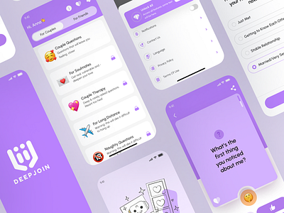💜 UI/UX Design | Mobile App Design | Quiz Couples Dating App cards game couple therapy couples app dating design emoji based ui figma game iosapp love app minimal mobile ui mobile app design mobile ui onboarding flow question quiz relationship games ui uiuxdesign wellness