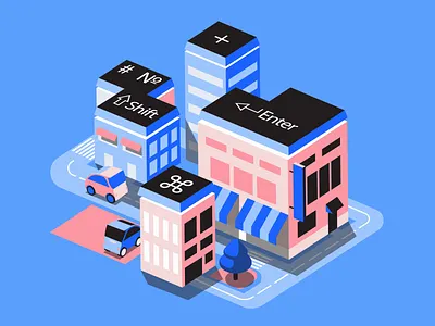 Remote offices 2d after effects animation business district car cityscape futuristic city high tech keyboard keyboard keys motion design motion graphics office buildings remote offices smart city working remotely