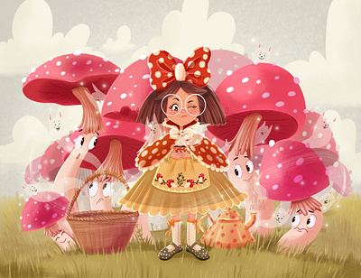 Mushrooms art art commission book cover illustration brand character branding cartoon character character character development children illustration childrens art childrens book colorful fairy tale fantasy illustration illustrator mascot packing packing design stylized