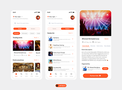 Event booking app ui event event vendor lagos light mode mobile app ui design ux design