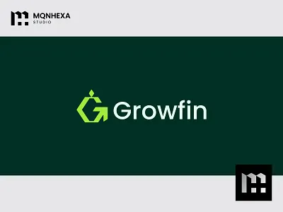 Growfin - Logo Design arrow brand branding finance fintech green growth letter logo logo design minimalist tech logo technology
