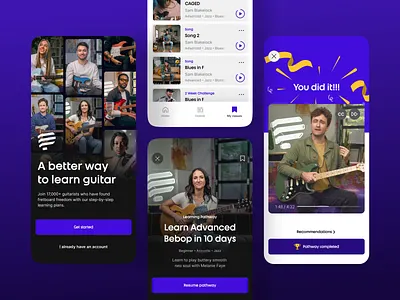 Guitar Learning App — Mobile Experience app app design education learning learning platform mobile app mobile app design mobile design mobile ui online class online course online education school