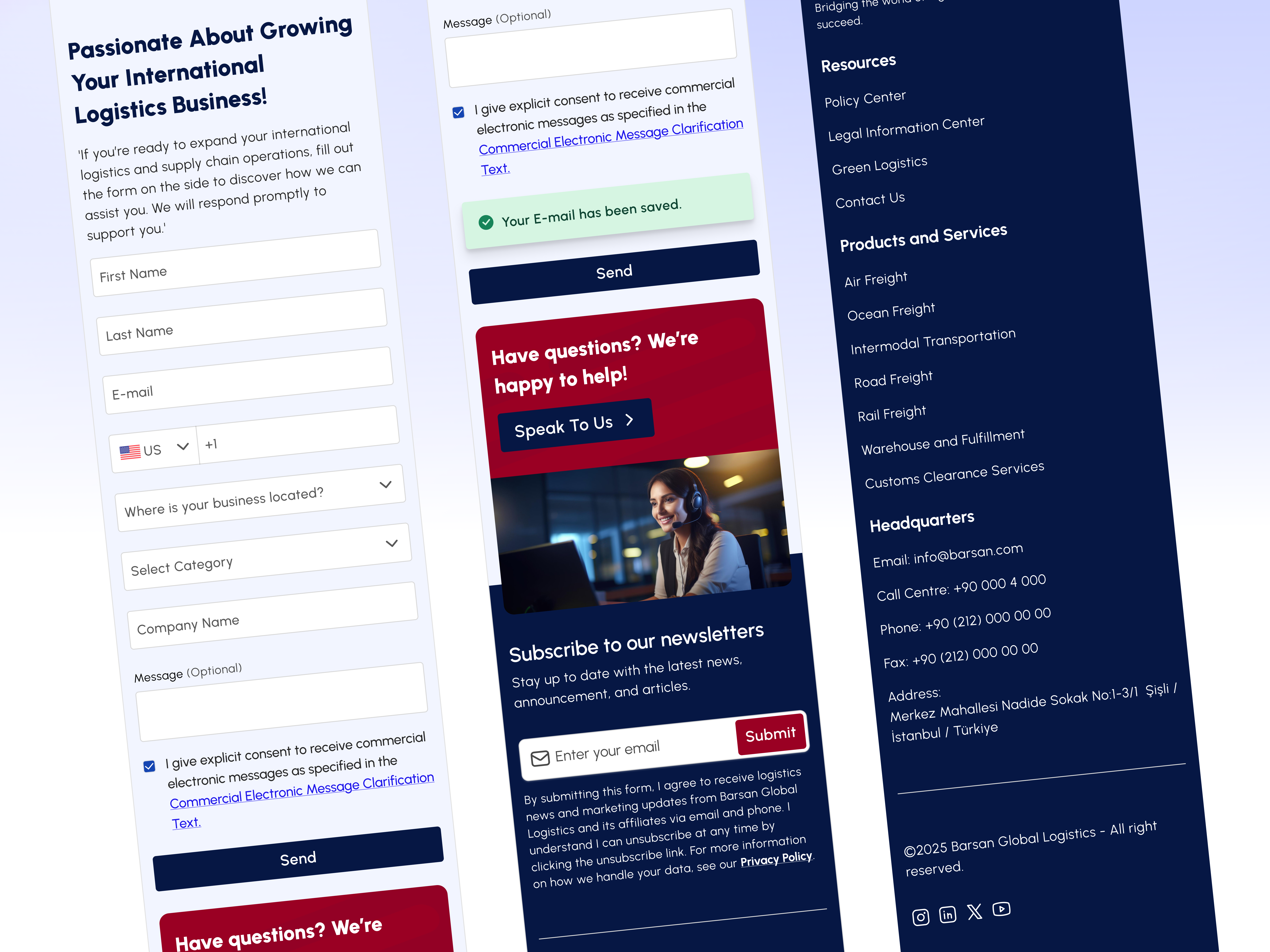 Responsive Design - Footer ✍🏻 banner design footer footer banner footer form footer social media logistics mobile banner mobile footer navigation responsive responsive design social media subscribe ui ui design uidesign ux