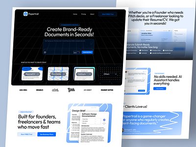 PaperTrail - Text to PDF SaaS Landing page agent ai ai agent best shot branding design logo ui uiux userexperience userinterface ux