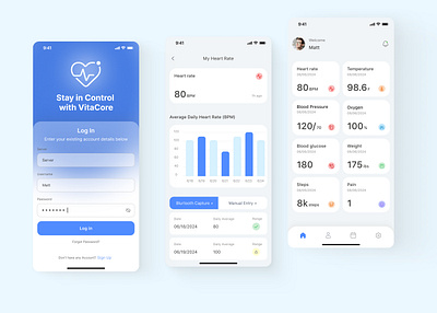 Heart rate mobile app | UI/UX | Healthcare health tech healthcare app medical app mobile app mobile app design ui uiux design ux wellness app