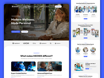 Medsrx - Healthcare Website Design animation branding design dribbble best shot figma graphic design healthcare landing landing pag logo medecines medical medical healthcare medical website motion graphics ui