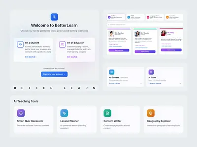 BetterLearn: AI-powered Learning Platform aiforeducation aitools artificialintelligence branding edtechdesign figmadesign learningplatform smartteaching studentsuccess uidesign uiux