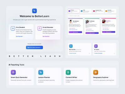 BetterLearn: AI-powered Learning Platform aiforeducation aitools artificialintelligence branding edtechdesign figmadesign learningplatform smartteaching studentsuccess uidesign uiux