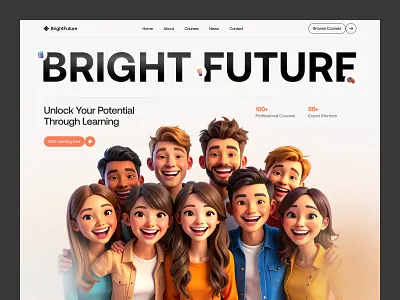 Bright Future – E-Learning Platform | Header Exploration e learning e learning website education course educational website header design header ui hero section landing page learning website online course online school web app website design