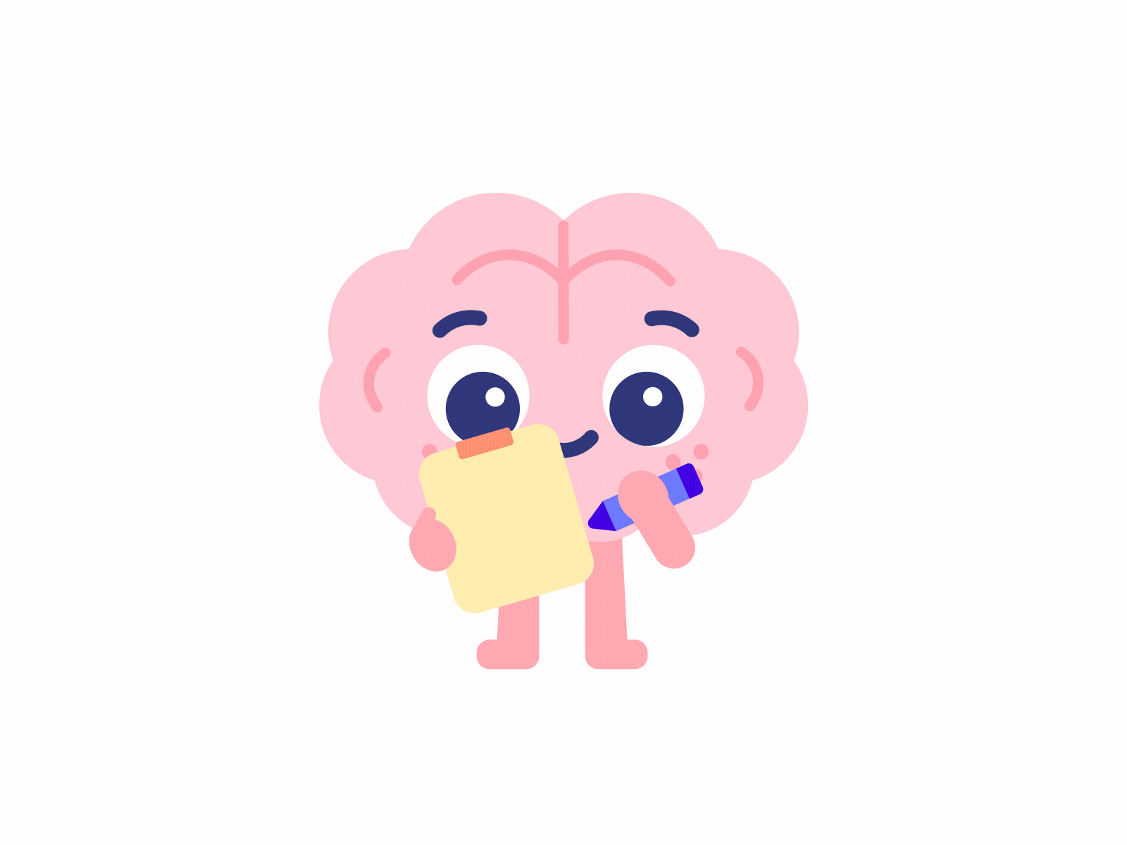 Brain mascot - notes animation app brain branding cartoon character cute digital flat funny gif illustration logo mascot motion graphics note smart ui vector writing