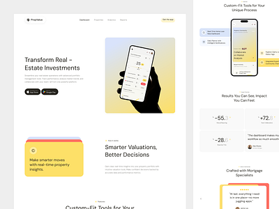 PropValue- Investment Landing Page b2b clean design industrial investment landing page productdesign property property landing page property valuation propertymanagement realestate saas saas website saasdesign ui web web design website