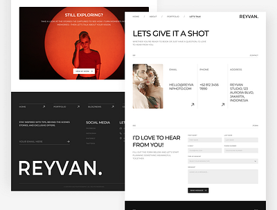 Reyvan – Photography Website UI Figma about contact ux about mei ui clean contact page creative portfolio figma design file figma photography figma ui minimal web ux mobile first design photographer branding photographer interface portfolio figma responsive figma reyvan ui ui inspiration ui showcase ui trends ux for creators