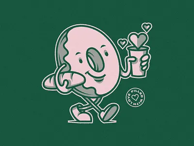 Ellena Mascot Illustration breakfast character cafe branding cartoon mascot character design coffee and donut donut mascot flat illustration food branding grainy texture milan arsenovic minimal color palette old school illustration packaging design quirky mascot raster texture retro character retro texture textured shadows two color illustration vintage mascot