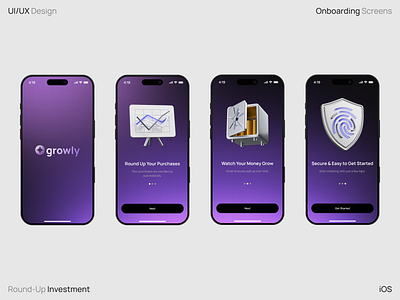 Round-Up Investment Onboarding Screens cart page design figma mobile app design product page ui